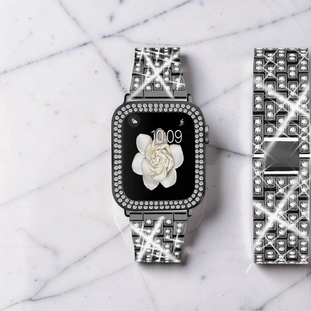 Bling Crystal Band and Bumper Case for Apple Watch Black Rhinestone Jewelry Link